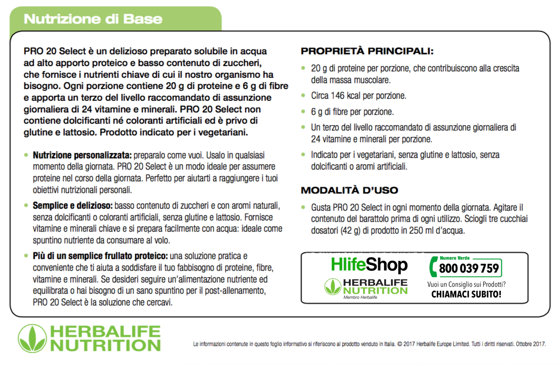Herbalife Pro 20 Select Shake Proteico 20g di Proteine a porzione