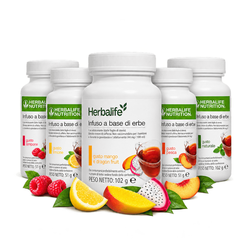 I gusti dell'Infuso a base di Erbe Herbalife: Naturale, Limone, Lampone, Pesca e Mango e Dragon Fruit